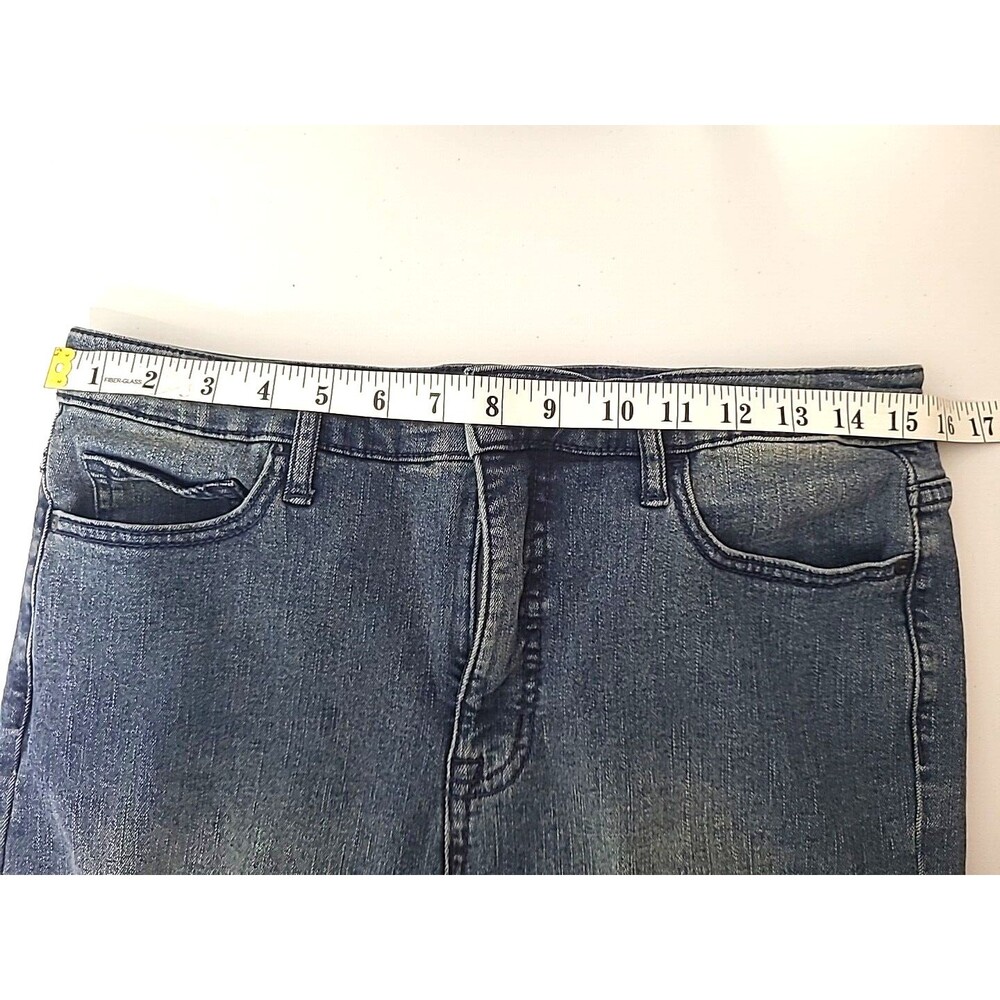 Womens High Rise Crop Jeans Straight Medium Dark Wash Distressed Raw Hem Size 12 - Picture 4 of 12